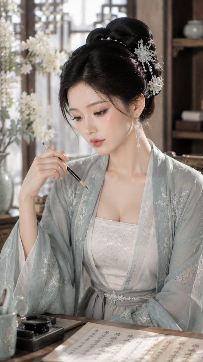 东方古典书卷气美妆近景写真|清雅知性古风人像