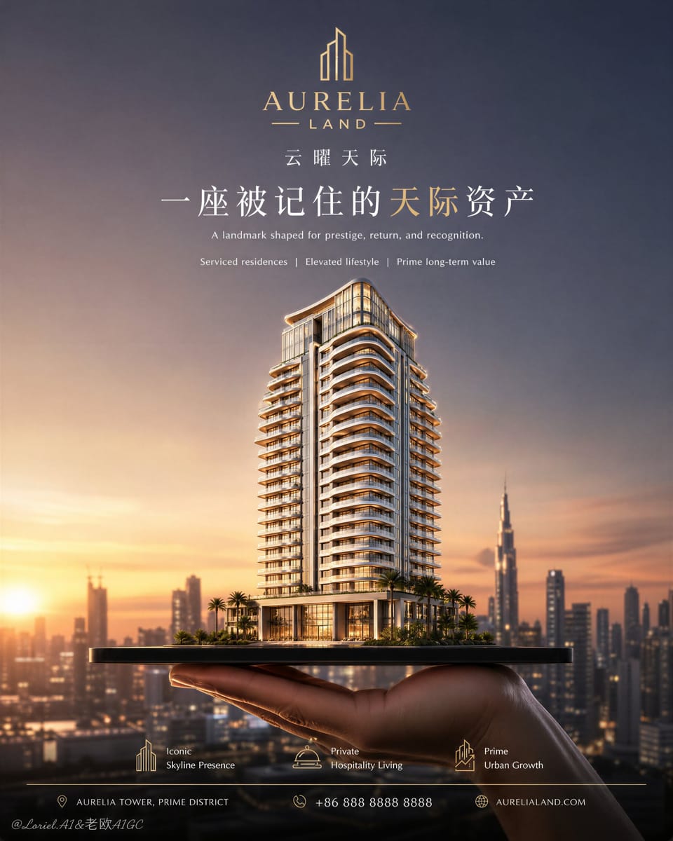AURELIA LAND云曜天际|超高端旗舰房产海报设计提示词