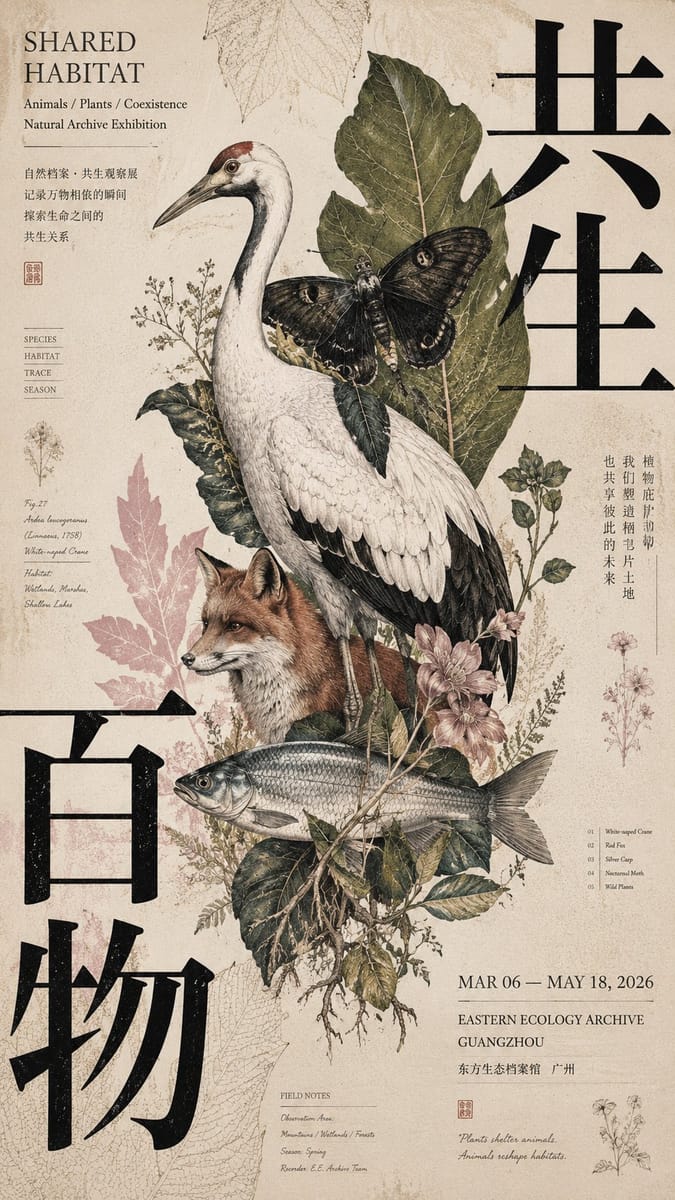 压角构图文化展览海报设计|杂志编辑风视觉生成Prompt