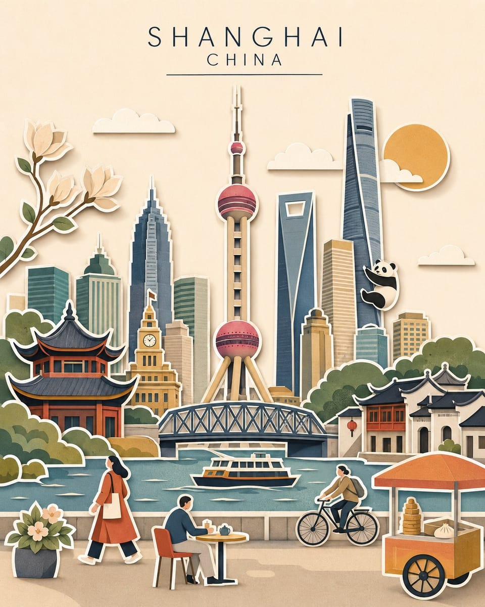 叠层纸雕×VOX风格城市矢量插画|高端社论风旅行海报