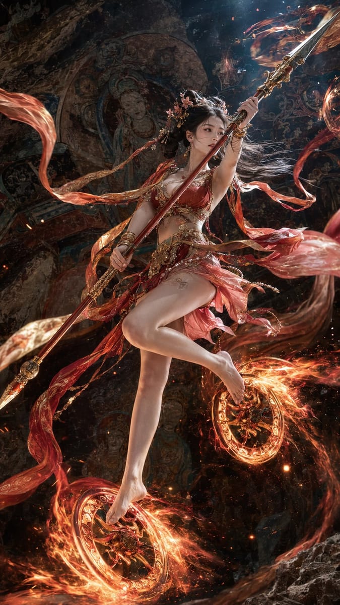 敦煌飞天红金女战士:超写实东方神话摄影