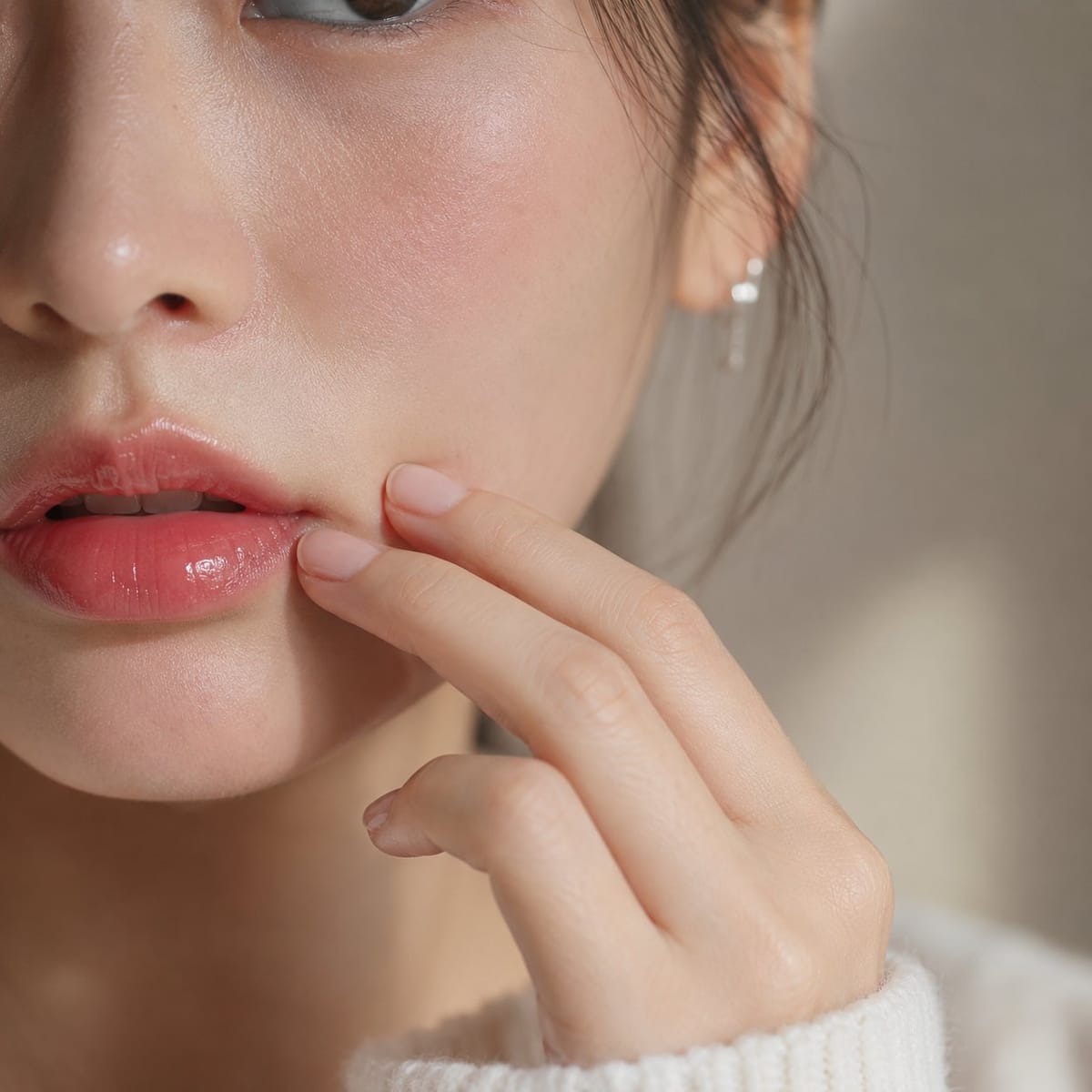 韩系女友微距人像｜唇部与雏菊特写