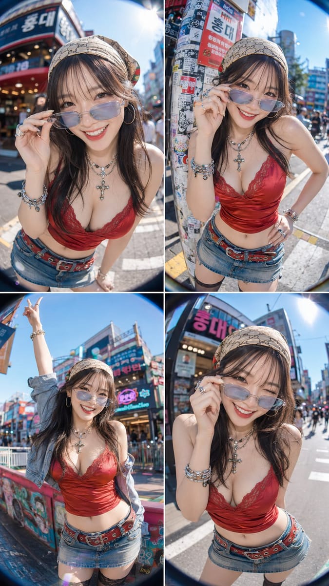 弘大街头Y2K鱼眼胶片少女:日系复古氛围感人像写真