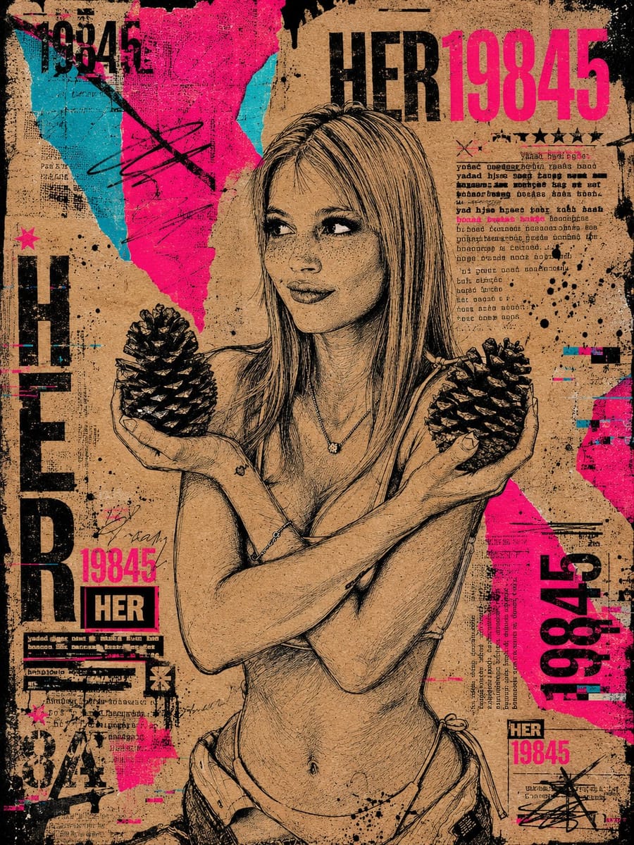 霓虹垃圾风街头艺术海报｜拼贴墨绘女孩插画