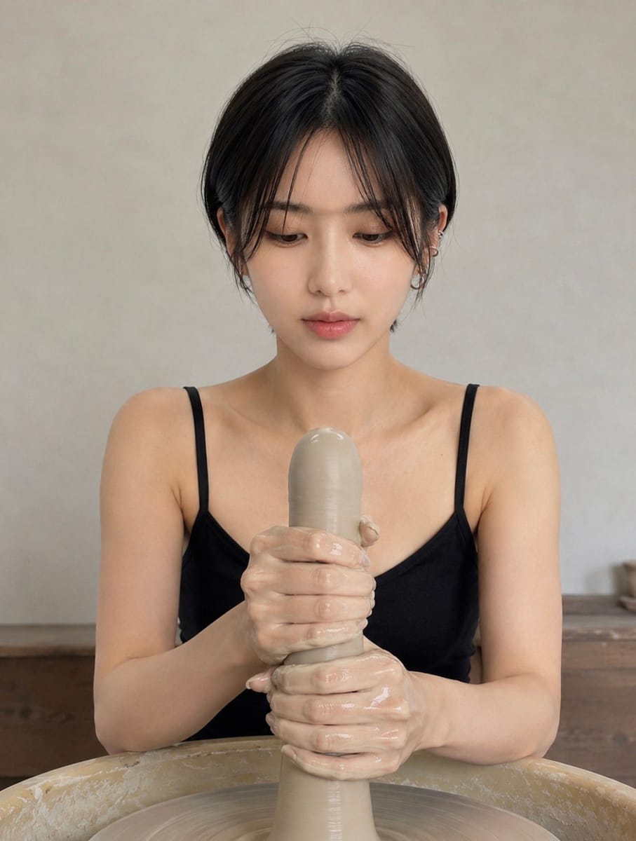 陶轮陶艺：双手塑形穹顶细长陶器