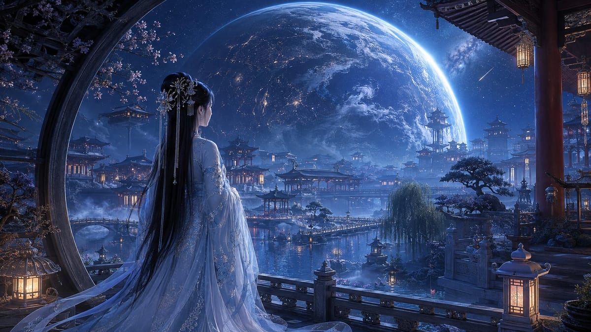 宇宙边缘·东方天宫古城夜景|巨型星球电影级幻想画面