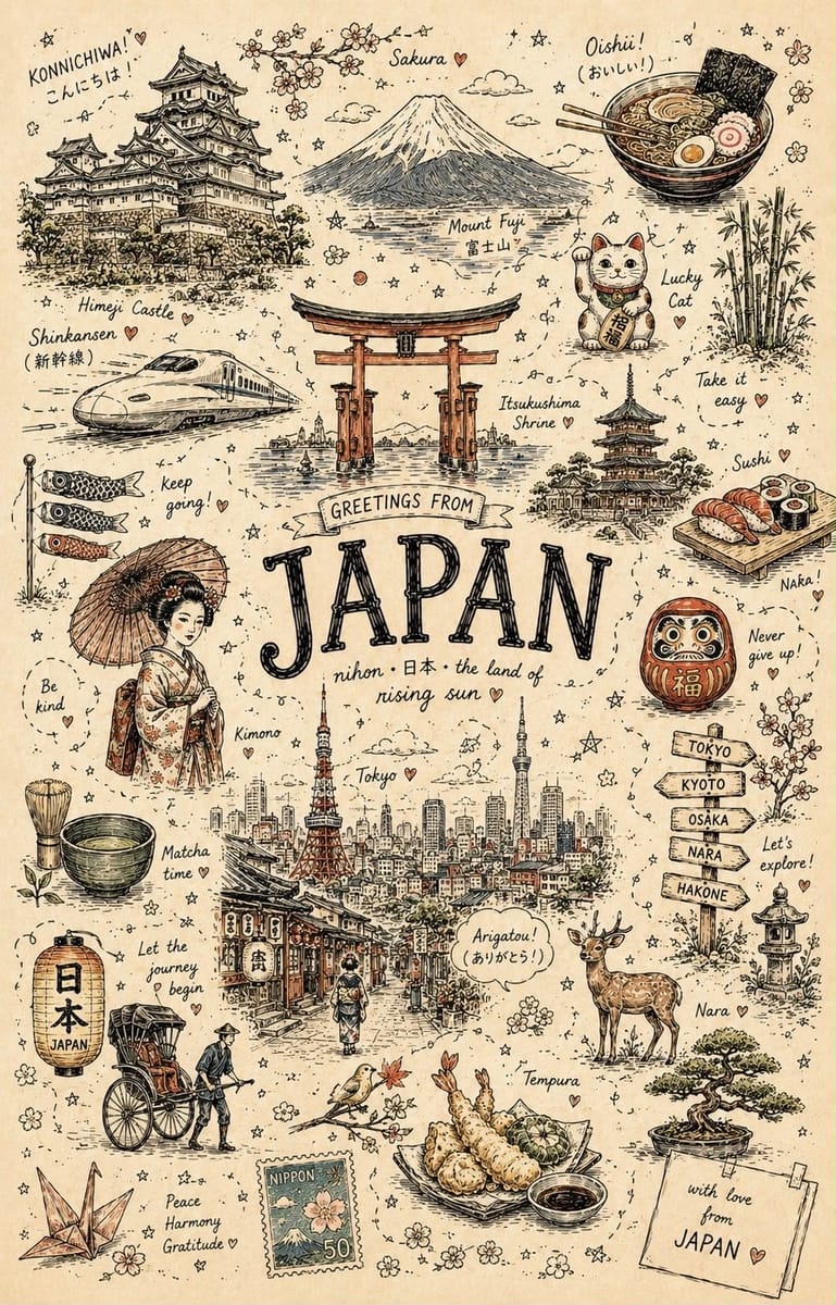 治愈系手绘涂鸦旅行海报|异想天开的国家速写