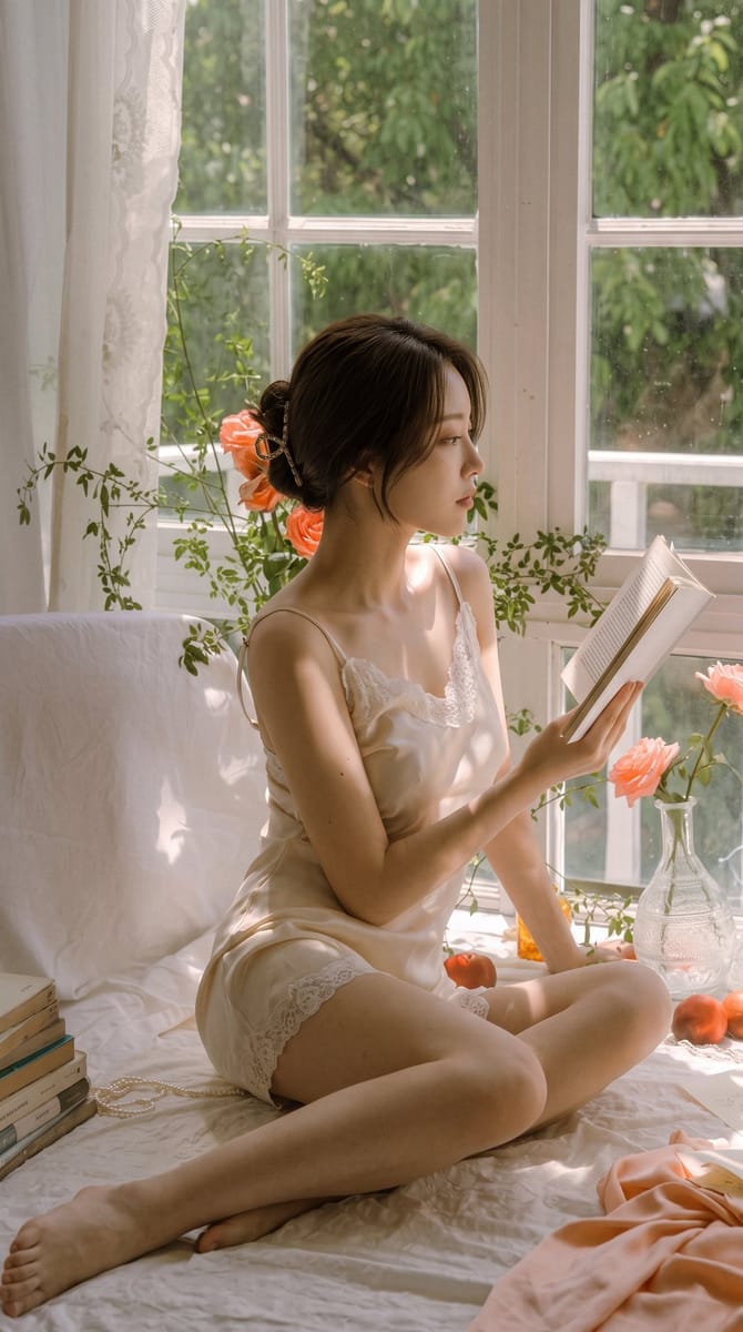 窗边阅读女子侧影|胶片感环境人像摄影