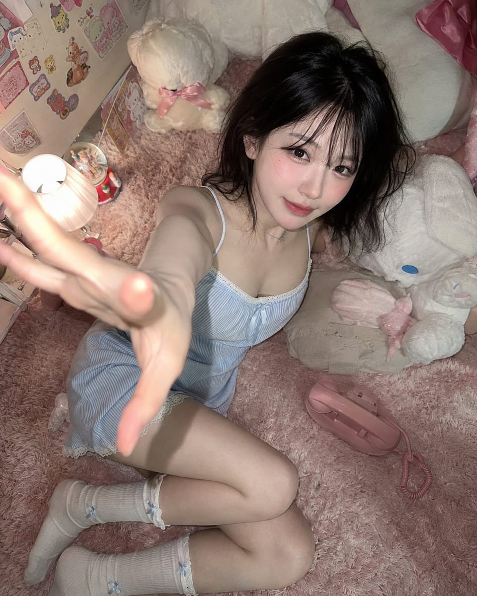 粉白玩偶居家直闪｜韩系少女氛围感写真