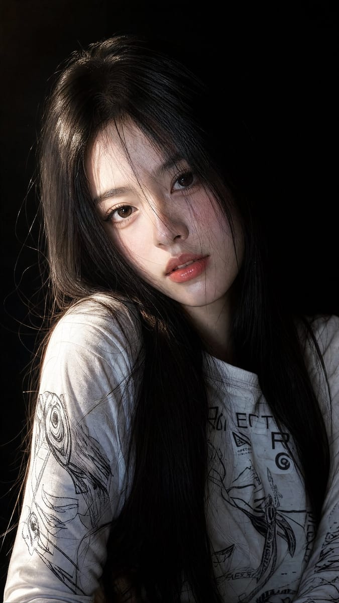 绸缎黑发东亚女性唯美写真:电影级人像摄影提示词