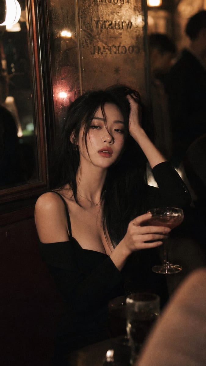 昏暗酒吧氛围感韩国偶像人像｜低光电影感人像生成