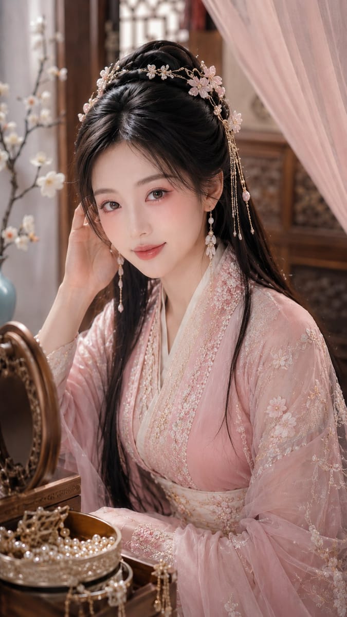 古风柔雾美妆｜东方贵女妆台写真提示词