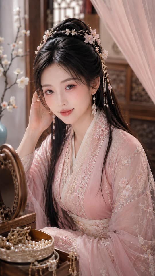 古风柔雾美妆｜东方贵女妆台写真提示词