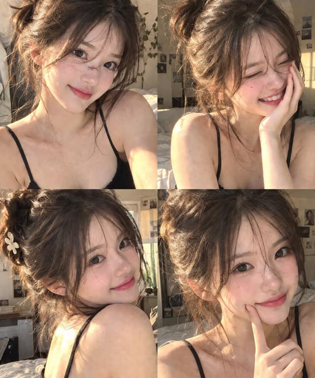 温暖金光·韩国女性四宫格写真AI人像提示词