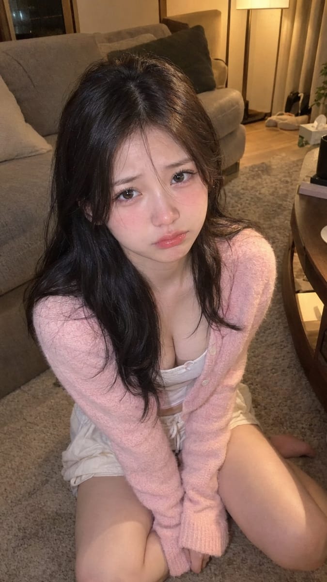 委屈撒娇·东亚女友家居写实人像摄影提示词