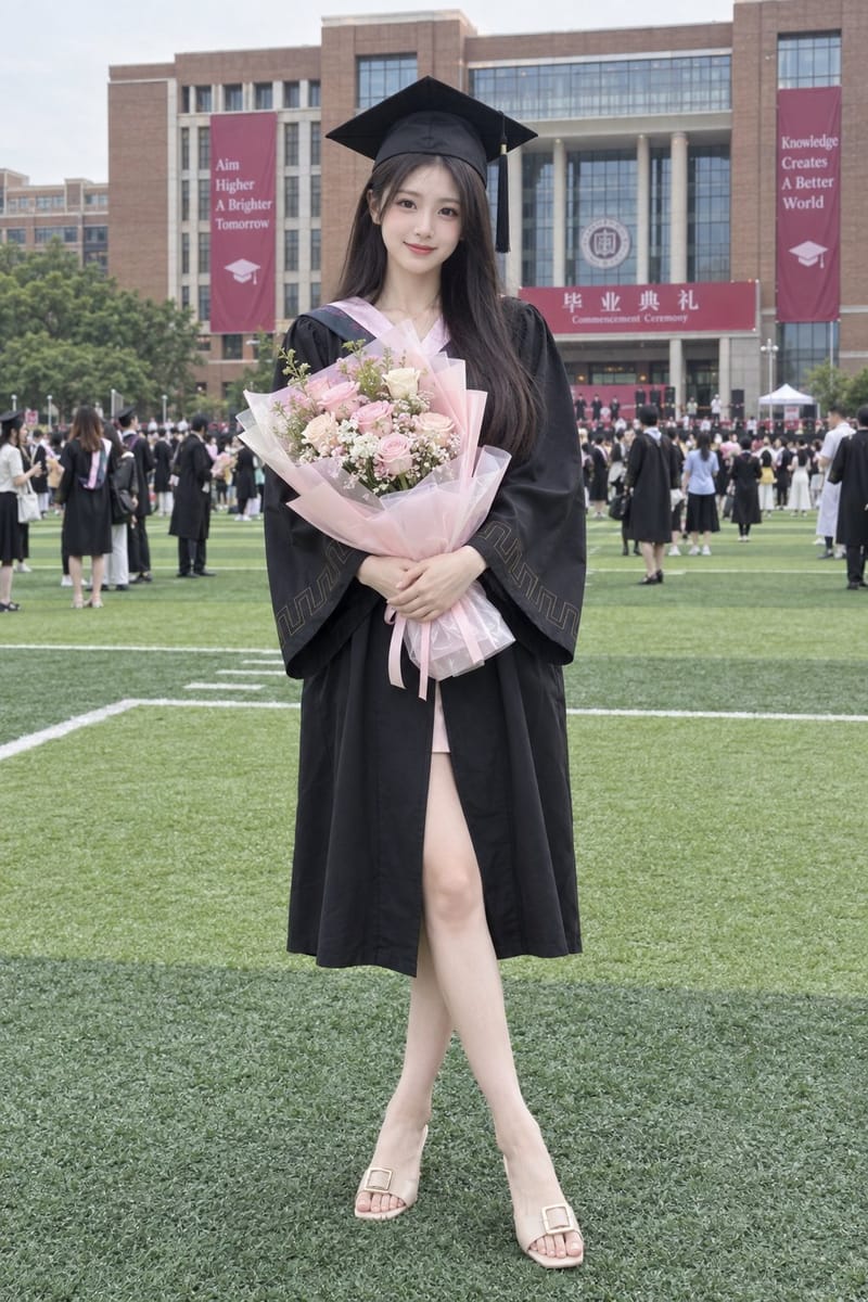 东亚女性毕业典礼全身写实摄影提示词