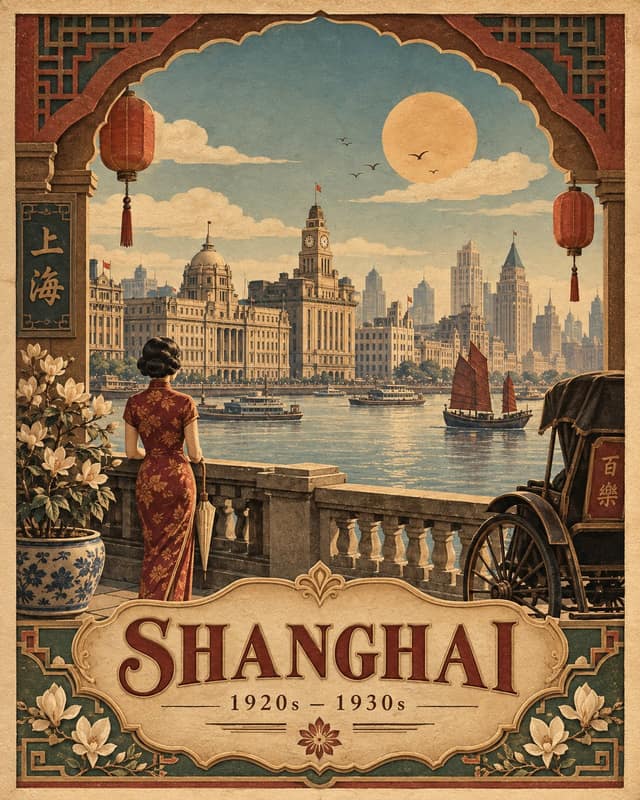 1920年代复古旅游海报纸雕浮雕风格插画生成器