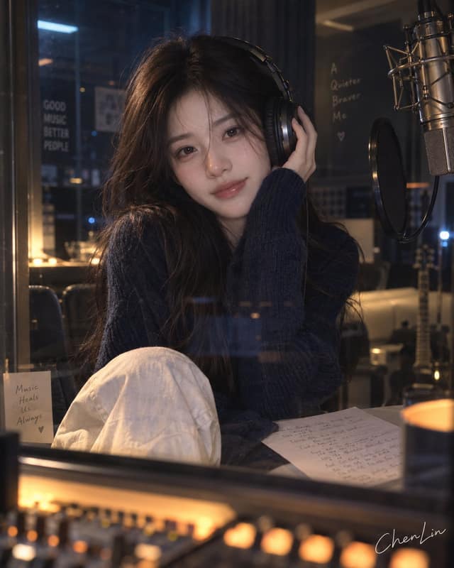 韩系录音棚女友写真｜全画幅低照度人像提示词