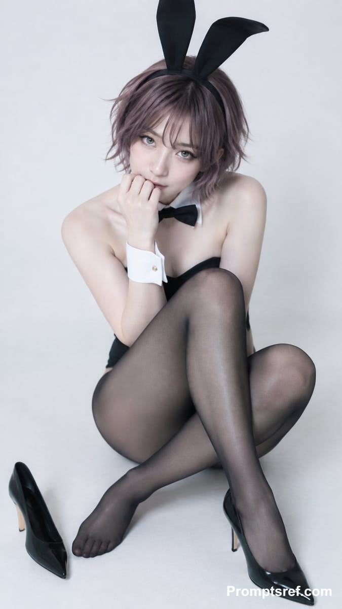 复古数码白棚兔女郎人像写真提示词