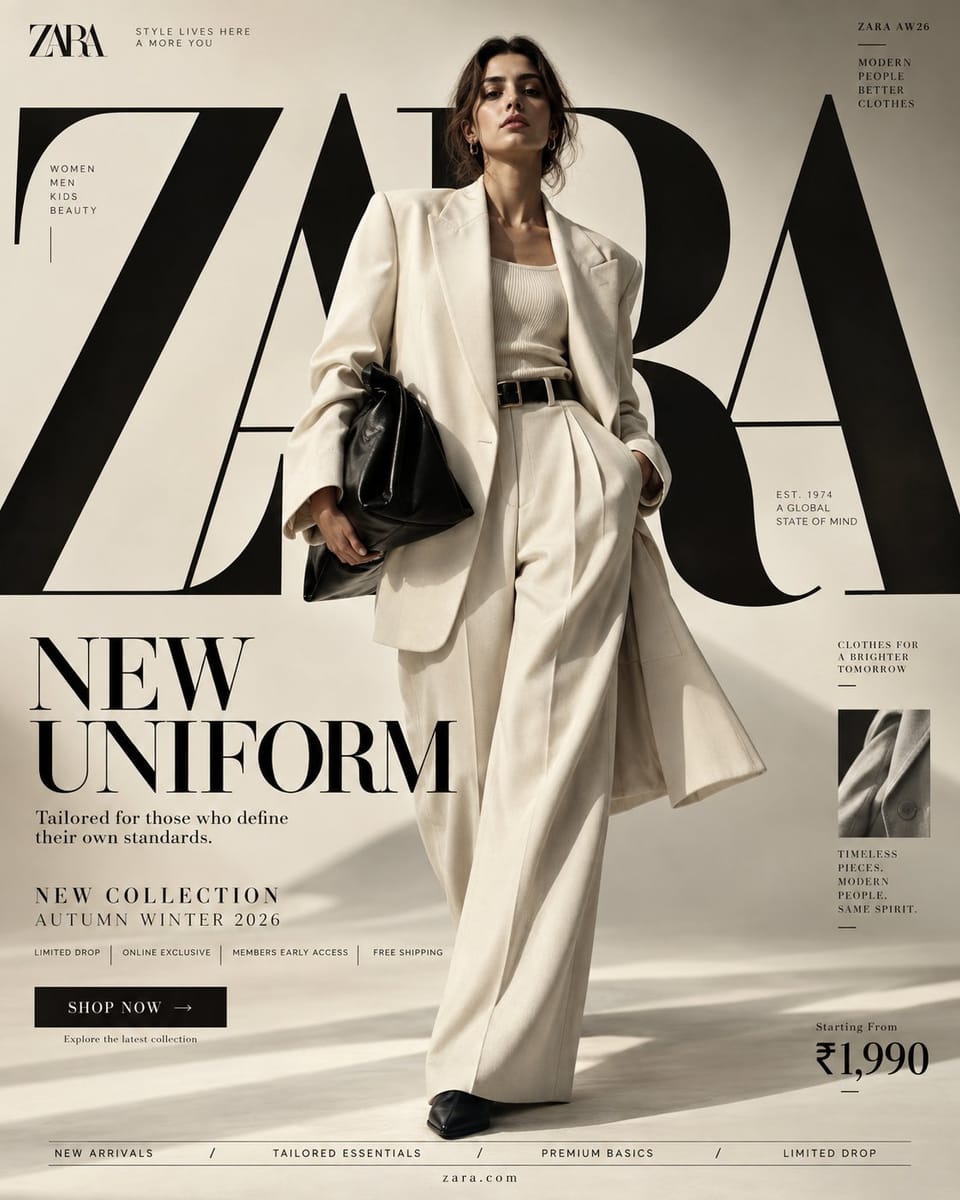 H&M「NEW UNIFORM」高能动感时尚海报设计提示词