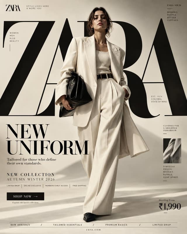 نمونهٔ H&M「NEW UNIFORM」高能动感时尚海报设计提示词