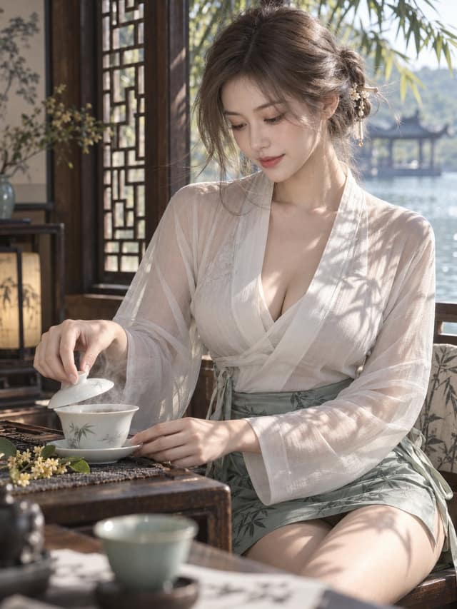 نمونهٔ 竹影试茶·秋日午后中式国风人像写真