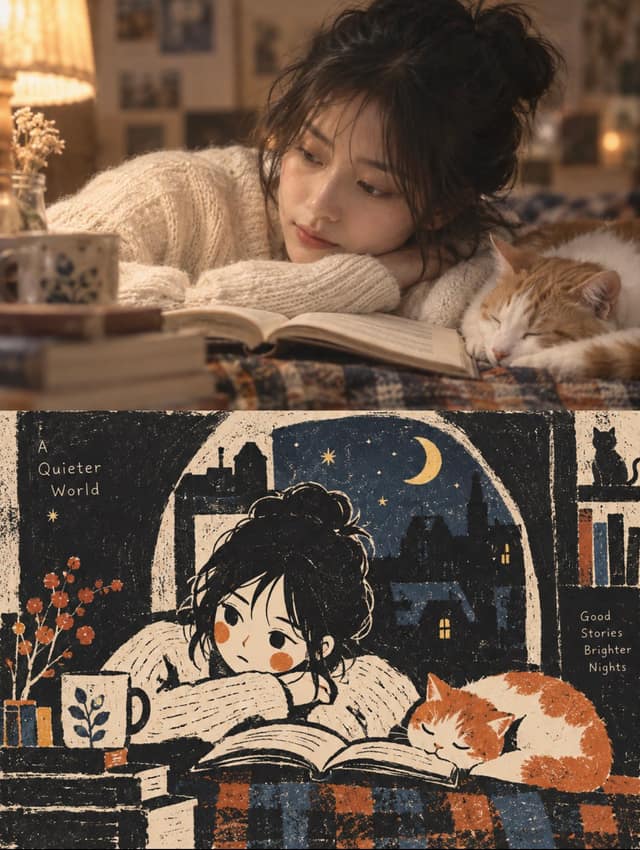 نمونهٔ 真实照片与童话版画双拼艺术海报｜一键图像转译