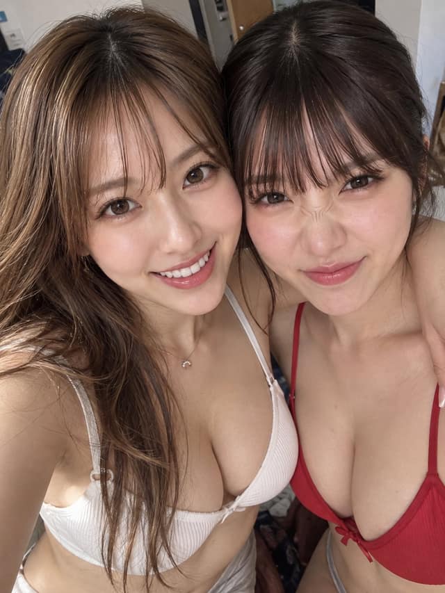 نمونهٔ 超写实智能手机自拍：日本闺蜜贴脸合照