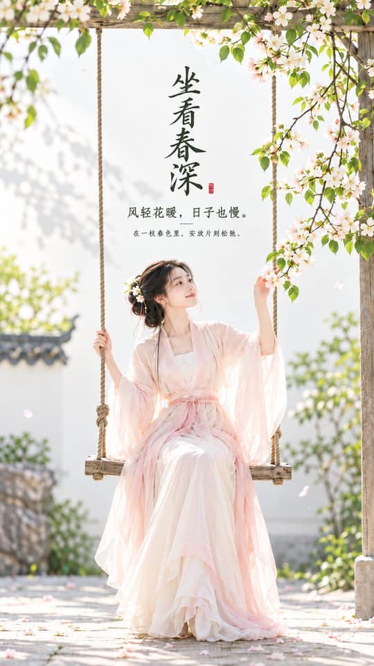 نمونهٔ 东方禅意极简女性审美秋千海报｜春日松弛感国风封面