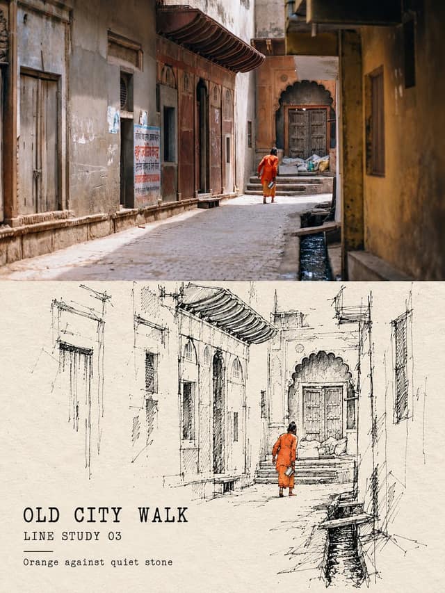 نمونهٔ 真实摄影＋高级线描：旅行照片秒变上下对照艺术海报