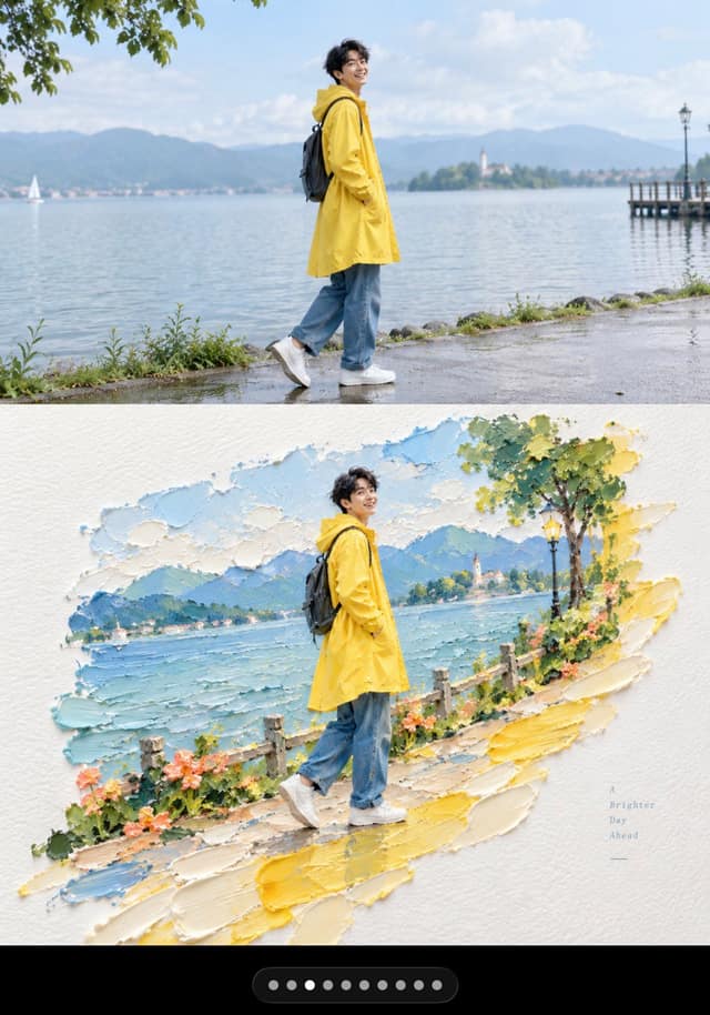نمونهٔ 竖版双拼原图转三维厚涂微景观治愈插画