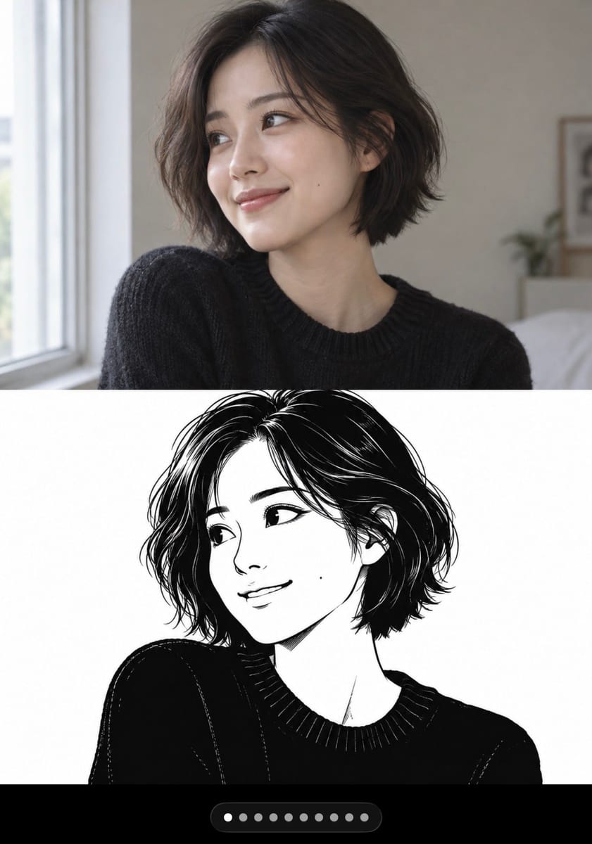 真实照片转七十年代黑白动画墨线画|上下双拼对照