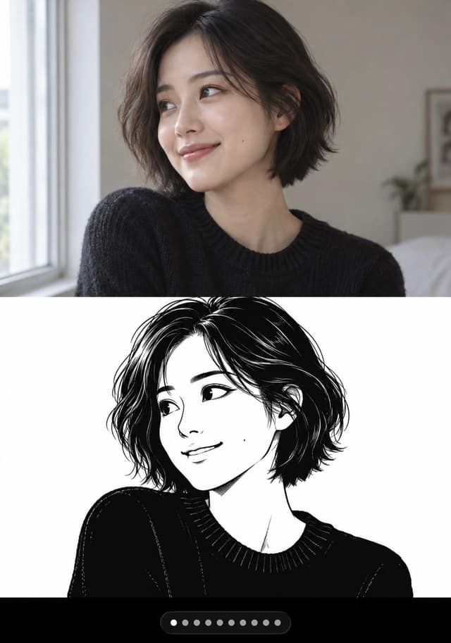 نمونهٔ 真实照片转七十年代黑白动画墨线画｜上下双拼对照