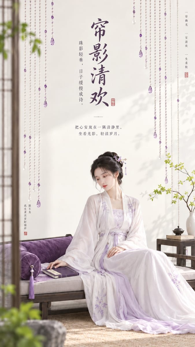 东方禅意极简女性封面海报｜古风女子9:16