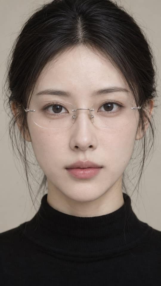 نمونهٔ 超写实东方理性聪慧女性特写肖像提示词