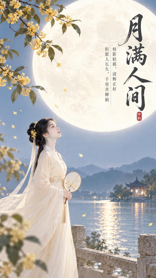 نمونهٔ 中秋古风女子海报｜东方禅意极简封面