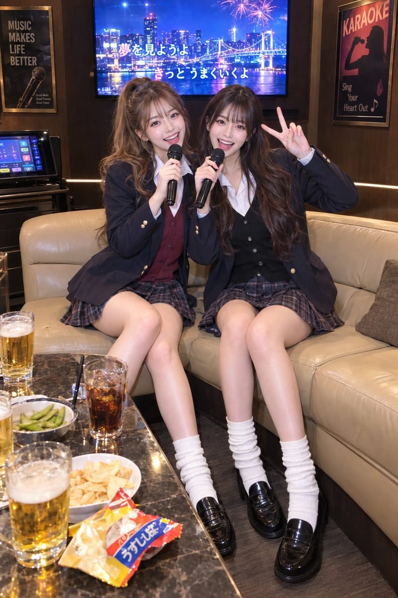 日式卡拉OK双人女性全身写实摄影