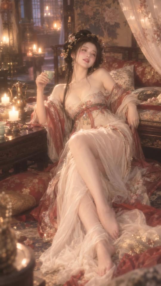 نمونهٔ 唐风贵妃醉酒私房人像摄影｜超写实古风提示词