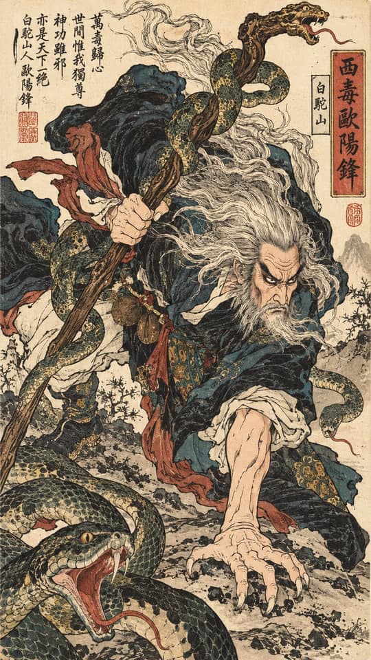 نمونهٔ 东方武侠浮世绘人物画模板：一键生成木版套色武者立绘
