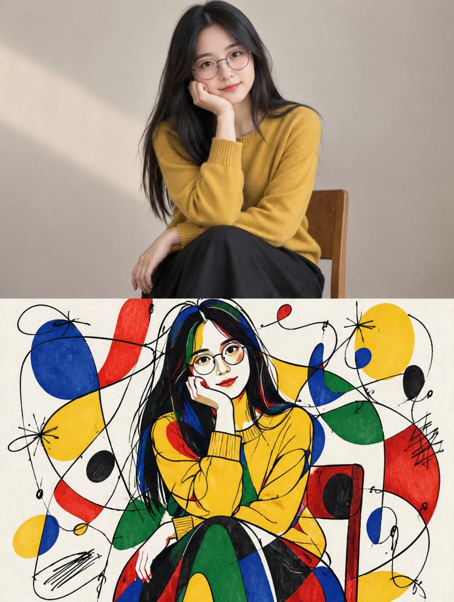 原生艺术上下双拼插画|原图主体风格转译