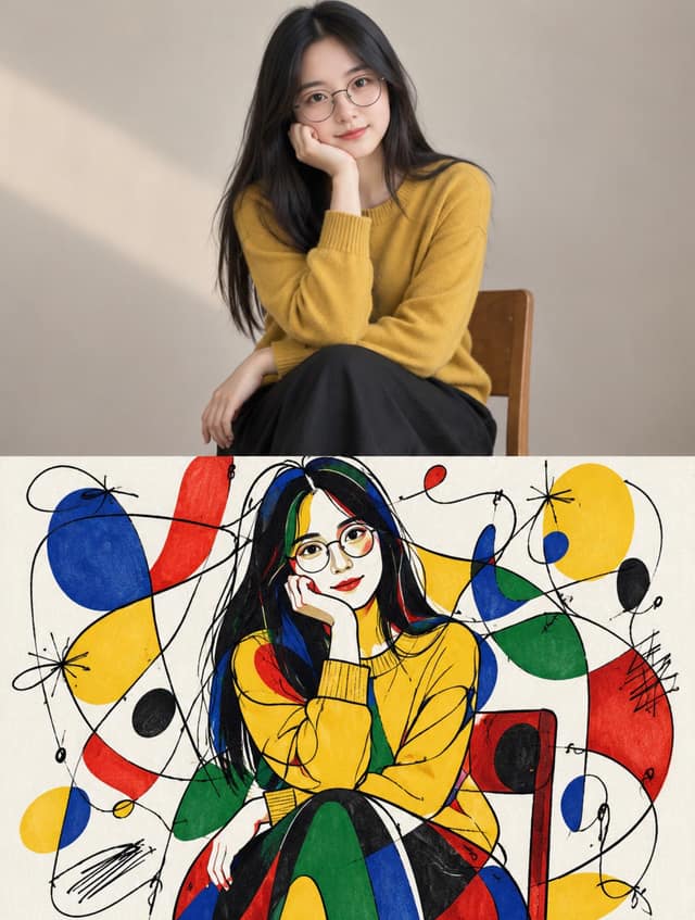 نمونهٔ 原生艺术上下双拼插画｜原图主体风格转译