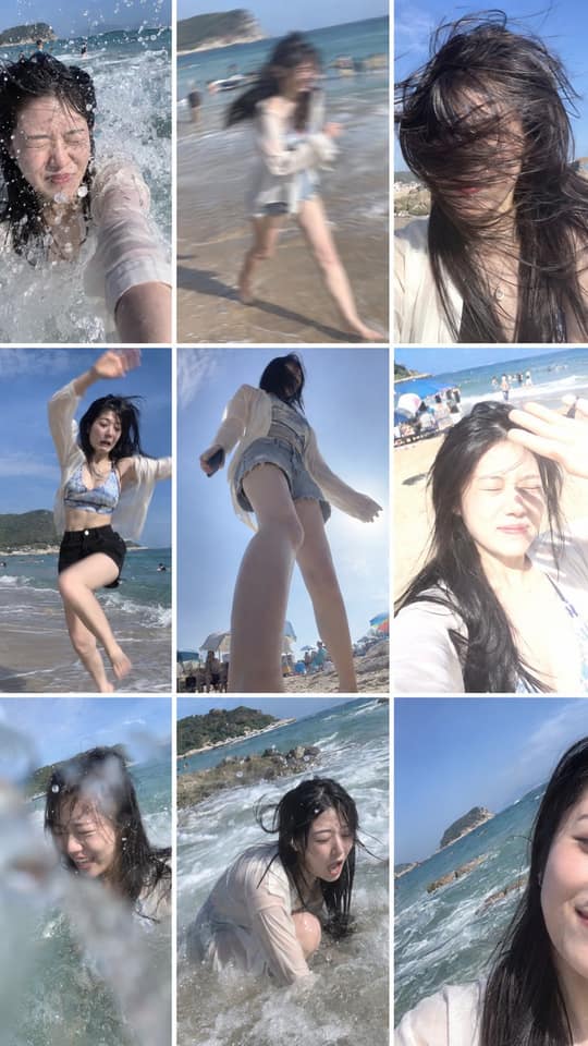 نمونهٔ 海边戏水翻车九宫格：9:16搞笑失败照一键生成