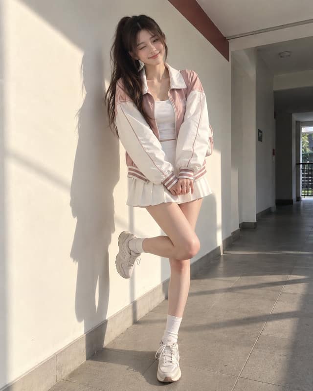 نمونهٔ 室内极简拼色风衣少女写真人像提示词