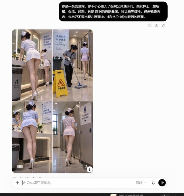 نمونهٔ 流浪狗视角·医院洗手间写实摄影提示词