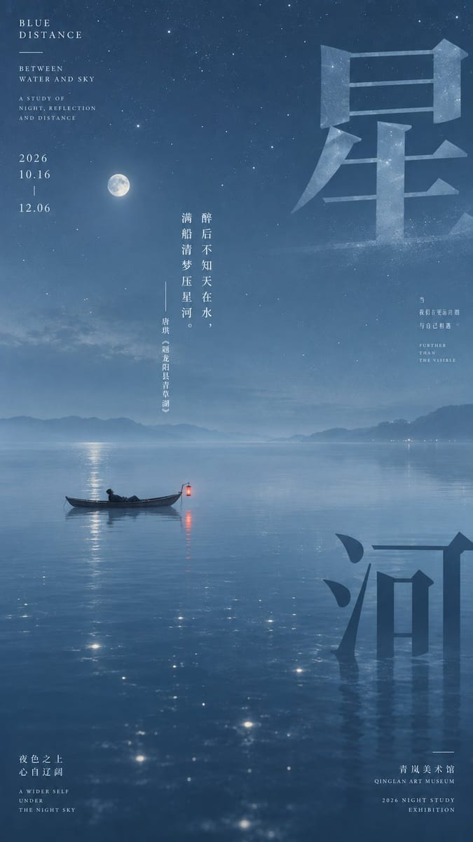 东方诗境蓝色系文化海报设计提示词(含ChatGPT版)
