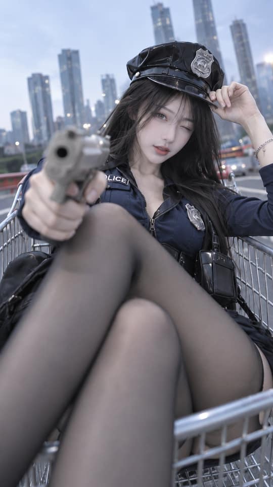 نمونهٔ 冷调城市写真｜购物车制服少女摄影提示词