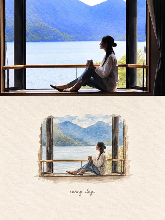 نمونهٔ 照片转日系剪贴簿插画｜原图+微缩水彩绘本
