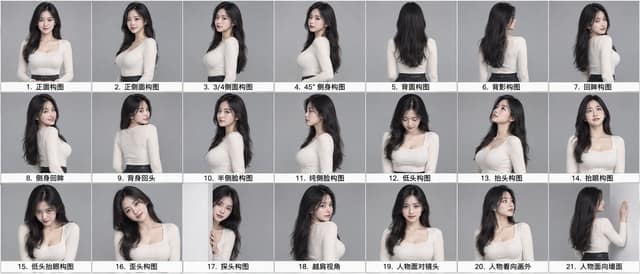 نمونهٔ AI绘画人物构图全指南：21种视角构图合集
