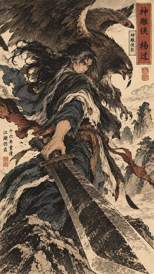 نمونهٔ 金庸人物志：东方武侠浮世绘插画一键生成