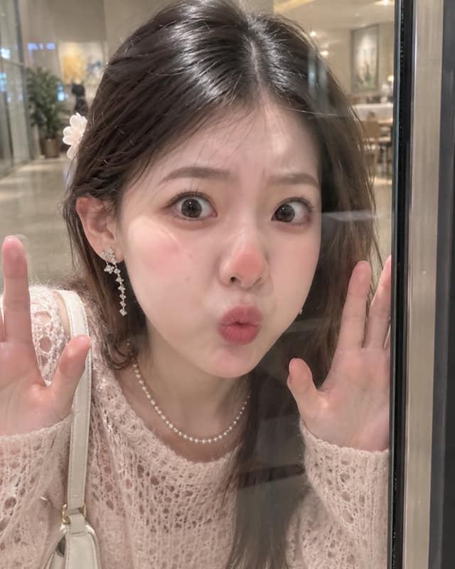 نمونهٔ 玻璃贴脸特写：东亚女性写实人像摄影